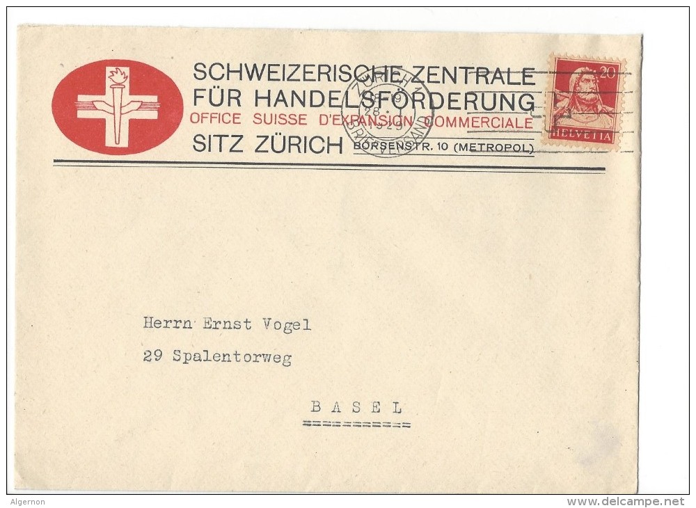 12764 - Lettre Office Suisse D'Expansion Commerciale Zürich Pour Basel 28.01.1929 - Lettres & Documents