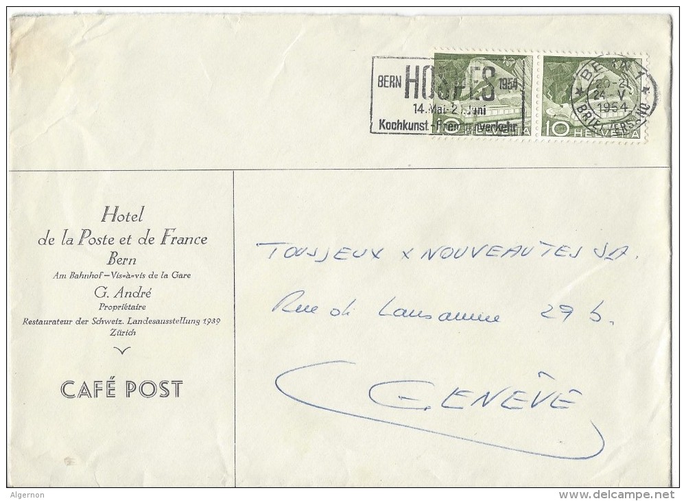 12773- Lettre Hôtel De La Poste Et De France Bern Pour Genève 24.05.1954 - Covers & Documents