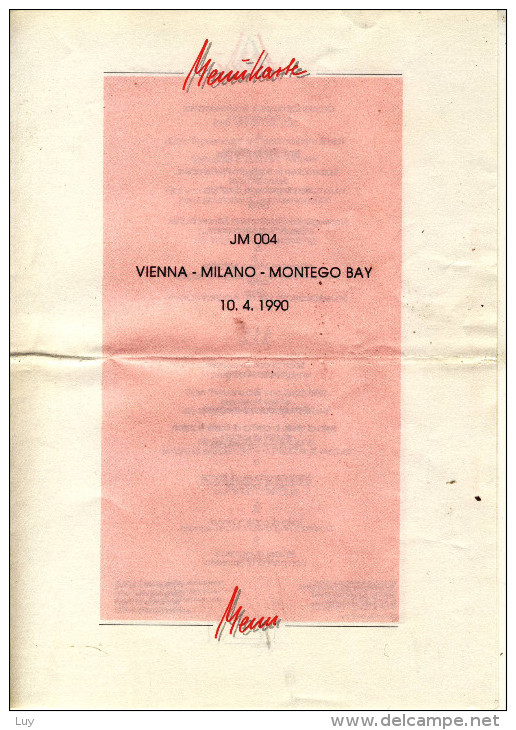AIR JAMAICA - Menu; Flight Vienne - Montego Bay, April 10th 1990 - Menus