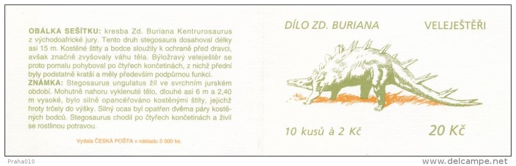 Czech Rep. / Stamps Booklet (1994) 0042-0044 ZS 1 (3 Pcs.) Zdenek Burian (1905-1981) Czech Painter: "Dinosaurs" (I0145) - Unused Stamps