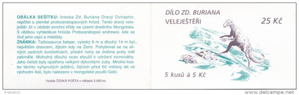 Czech Rep. / Stamps Booklet (1994) 0042-0044 ZS 1 (3 Pcs.) Zdenek Burian (1905-1981) Czech Painter: "Dinosaurs" (I0145) - Unused Stamps