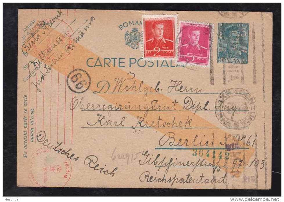 Rumänien Romania 1942 Double Censor Stationery Card 5L To BERLIN Germany - Storia Postale