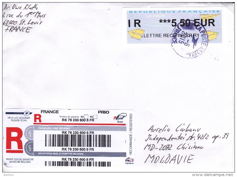 France   To Moldova ; 2015  ;  Used Cover - Covers & Documents