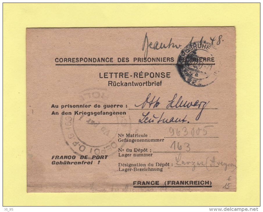 Correspondance De Prisonniers De Guerre Adressee Au Depot 163 Larzac Aveyron - 1947 - Guerra Del 1939-45