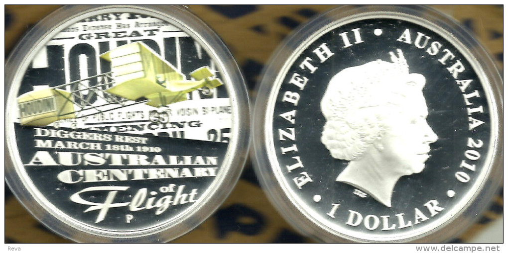 AUSTRALIA $1 AIRPLANE 100 YEARS 1ST FLIGHT FRONT QEII BACK 2010 SILVER PROOF READ DESCRIPTION CAREFULLY !!! - Other & Unclassified