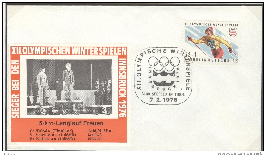 AUSTRIA Cover With Picture Of The Medalwinners 5km. Crosscountry Ladies With Cancel 6100 Seefeld In Tirol Nr. 7 - Winter 1976: Innsbruck