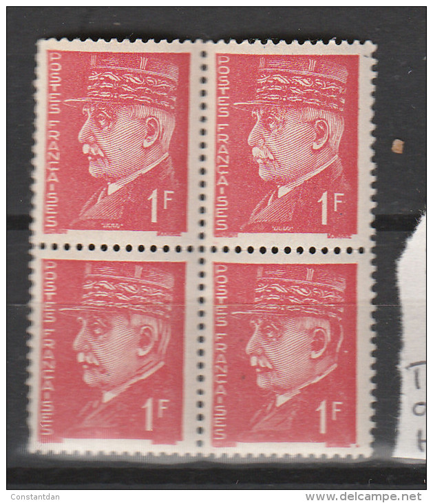 FRANCE N°514 1F ROUGE TYPE HOURRIEZ TROU DANS LA NUQUE BLOC DE 4 NEUF SANS CHARNIERE - Neufs