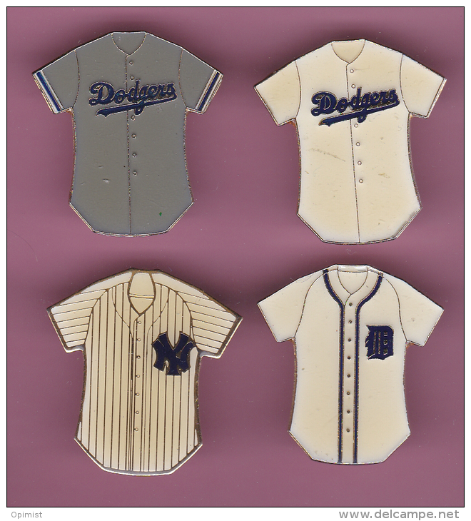 46241-lot De 4 Pin's .Base Ball.Detroit Tigers.Dodgers.New York Highlanders - Honkbal