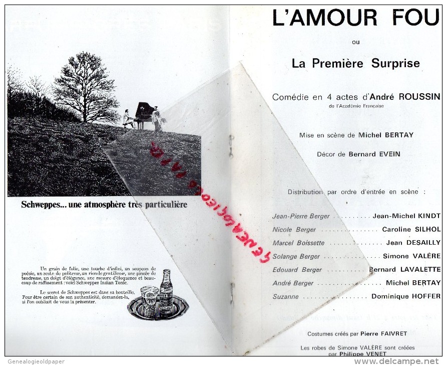 75- PARIS - THEATRE HEBERTOT- L' AMOUR FOU- JEAN DESAILLY-SIMONE VALERE- KINDT-SILHOL-ROUSSIN-1974 - Programs