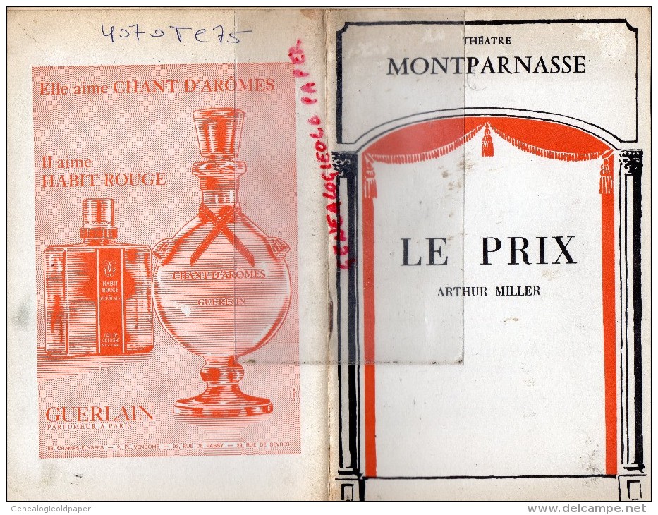 75- PARIS - THEATRE  MONTPARNASSE - LE PRIX ARTHUR MILLER-MAULNIER-PIERRE MONDY-ETIEVANT-DAUPHIN-ROCHEFORT-1969-SCHMIDT - Programmes