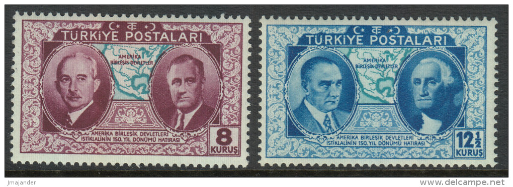 Turkey 1939 150th Anniversary Of The Constitution Of The United States. Part Set (highest Values) Mi 1051-1052 MNH - Nuevos