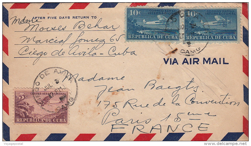 Lettre Cuba Pour La France - Airmail