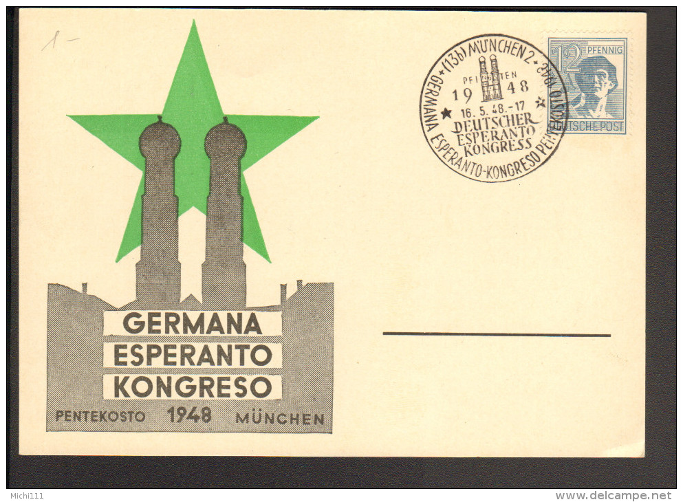 Esperanto Kongress München 1948 Auf Sonderstempel Vom 16.5. Blanko Sonderkarte - Esperanto