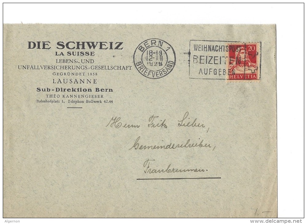 12792 - Lettre Die Schweiz La Suisse Lebens Lausanne Sub-Direktion Bern 12.12.1929 - Lettres & Documents