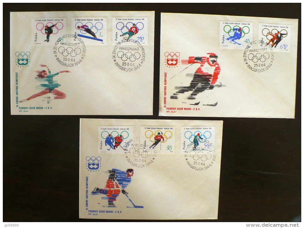 POLOGNE Jeux Olympiques, INNSBRUCK  Yvert 1457A/64A** MNH. FDC. Enveloppe 1er Jour. - Winter 1964: Innsbruck