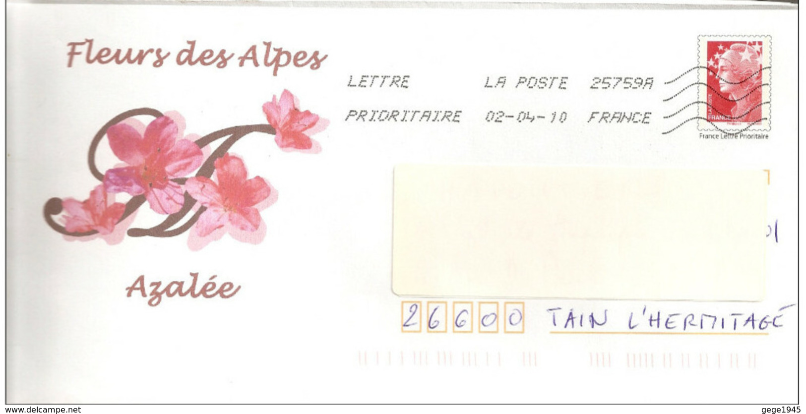 Lettre  Prêt à Poster  "  Fleurs Des Alpes   " -  Azalée  -  Du   02 - 04 - 2010     Sur Facsimilé  Du   N° 4413 - Prêts-à-poster: Repiquages /Beaujard