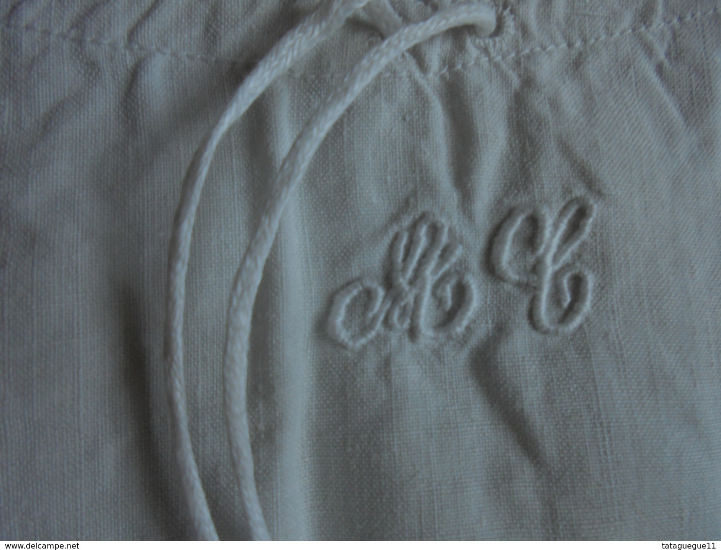 Ancien - Grande chemise pour femme en drap de coton Monogramme AC