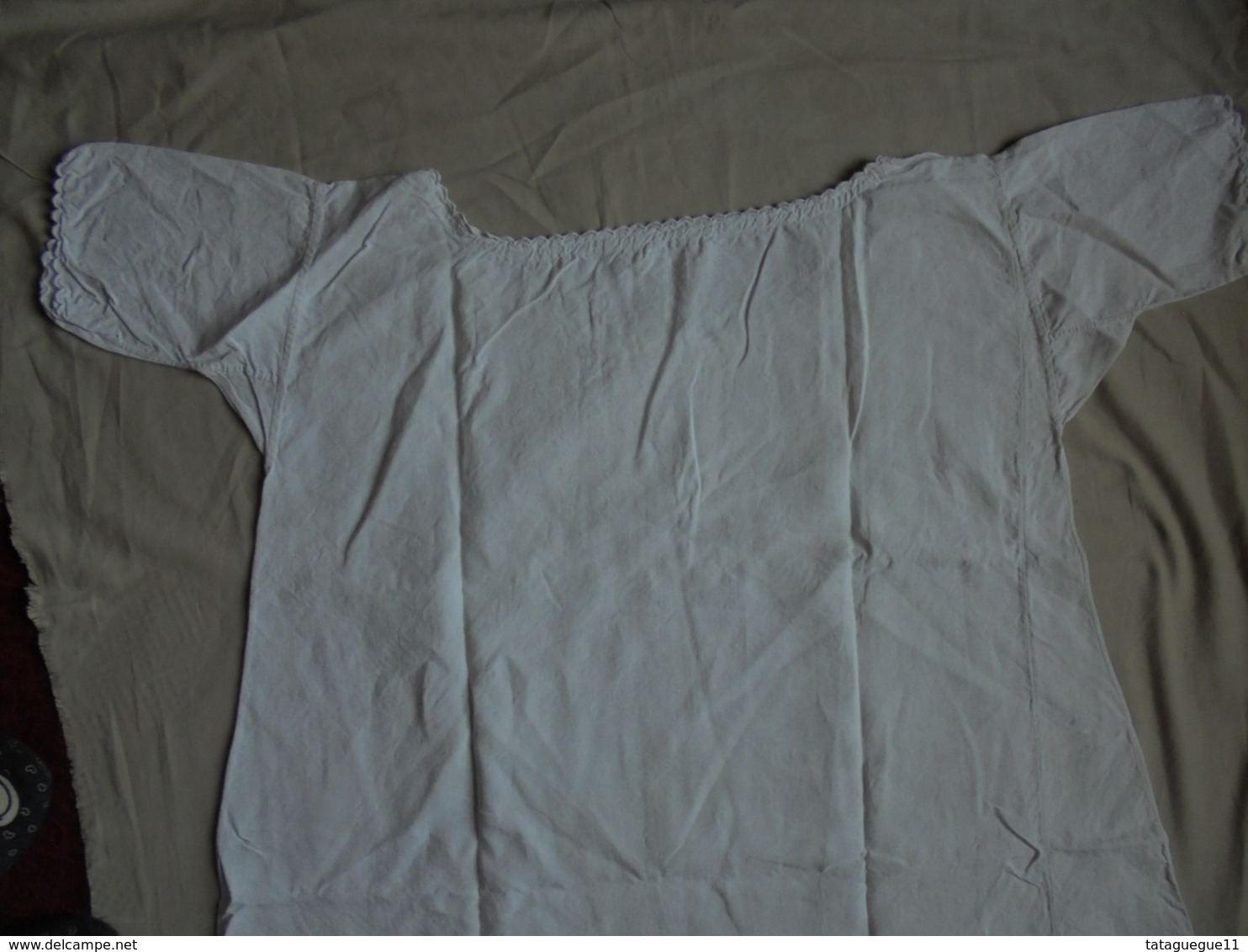 Ancien - Grande chemise pour femme en drap de coton Monogramme AC