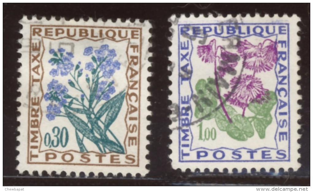 France - Timbre-Taxe - Type Fleurs Des Champs  - Oblitéré - Charnière YT N° 98 Et 102 Pervenche Et Soldanelle - 1960-.... Gebraucht