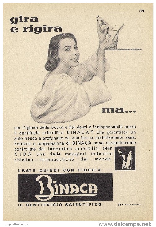 # DENTIFRICIO  BINACA CIBA MILANO 1950s Advert Pubblicità Publicitè Reklame Toothpaste Zahnpaste Oral Dental Healthcare - Attrezzature Mediche E Dentistiche