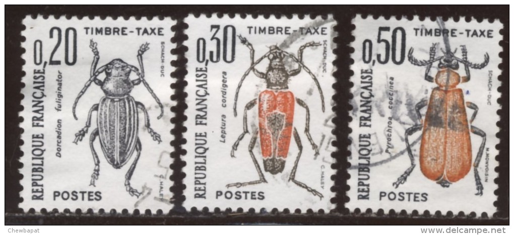 France - Timbre-Taxe - Type Insectes Coléoptères - Oblitéré - Charnière YT N° 104 - 105 - 109 - 1960-.... Gebraucht
