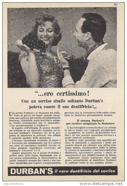 # DENTIFRICIO DURBAN´S 1950s Advert Pubblicità Publicitè Reklame Toothpaste Zahnpaste Oral Dental Healthcare - Attrezzature Mediche E Dentistiche