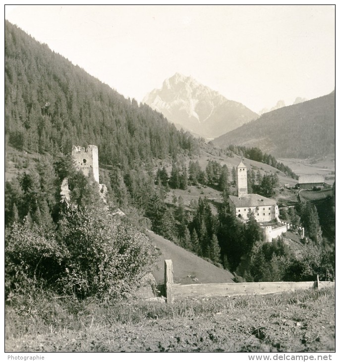 Italie  Südtirol Montagne Chateau De Welsberg Thurn Val Pusteria Ancienne Photo Stereoscope NPG 1900 - Fotos Estereoscópicas