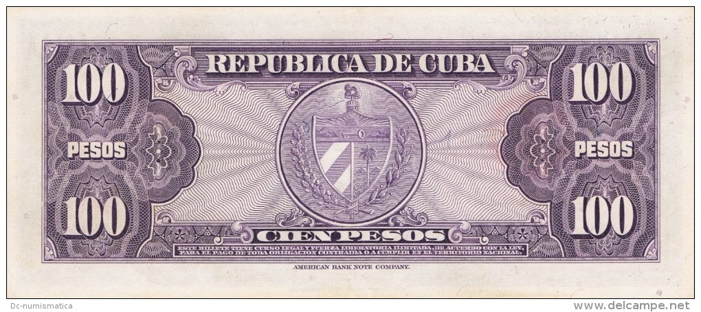 1954 SCARCE. 100 PESOS BANCO NACIONAL UNCIRCULATED - Cuba