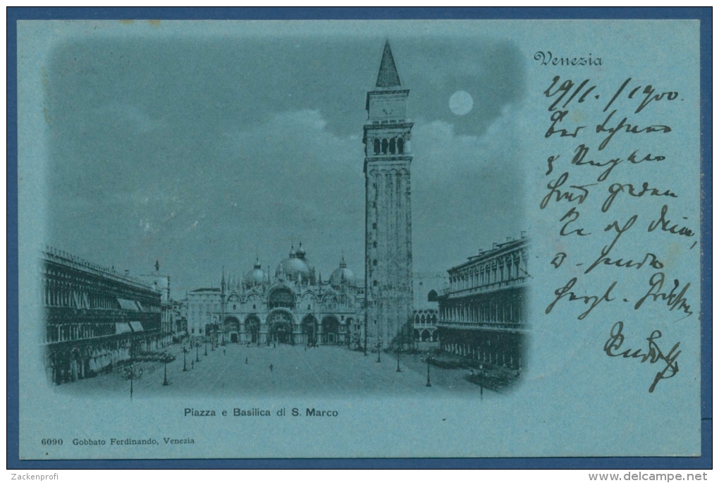 Venedig Piazza Und Basilica San Marco Mondscheinkarte, Gelaufen 1900 (AK264) - Venezia (Venice)