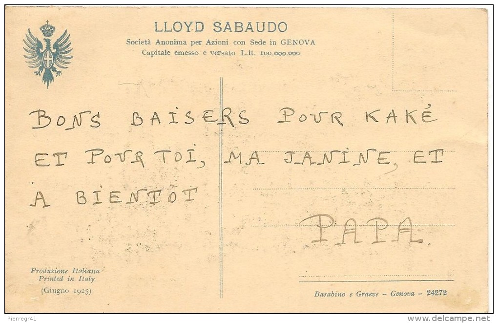 CPA-1920-PAQUEBOT-ITALIE-LLYOD SABAUDO-CONTE ROSSO-TBE - Paquebots