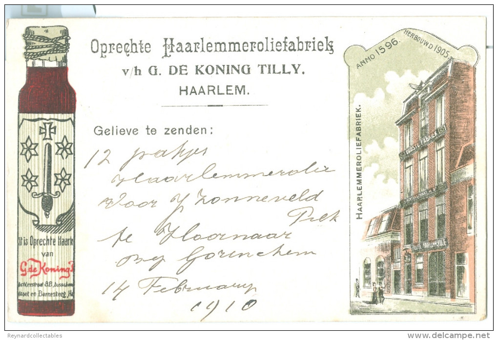1910 Netherlands Haarlem Oil Advertising Pc Printed Address, Used Hoornaar To Haarlem - Haarlem