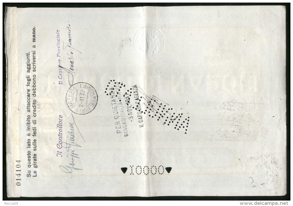 2  FEDI DI CREDITO  DEL 1937 - BANCO DI NAPOLI - FILIALE DI MATERA - D - F