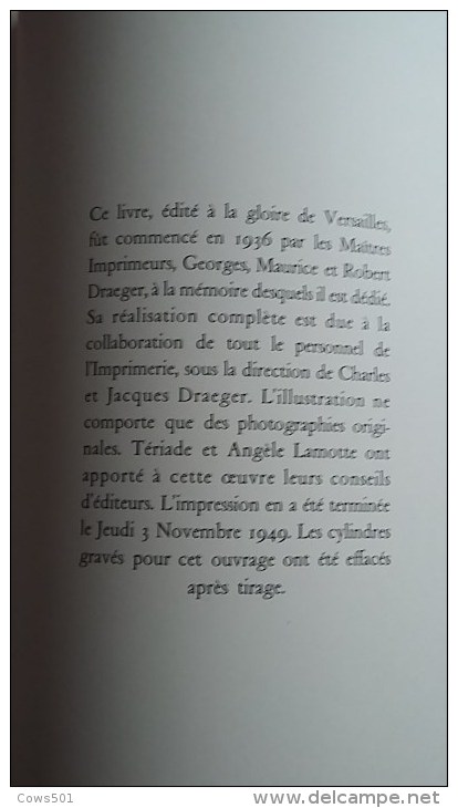 Livre grand Format :Versailles  imprimé en 1949 Draeger N° 2583 (RARE)