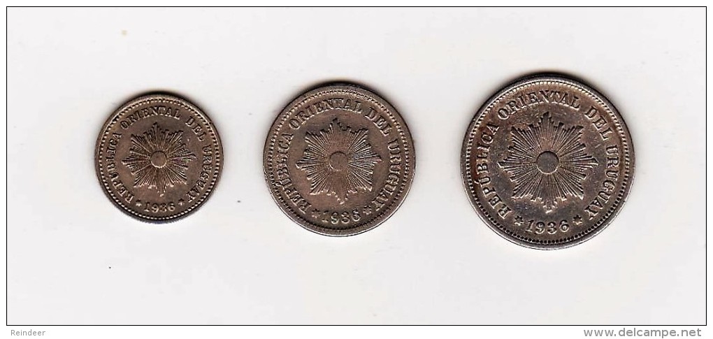 * URUGUAY Año 1936: 3 Monedas - Níquel - Uruguay