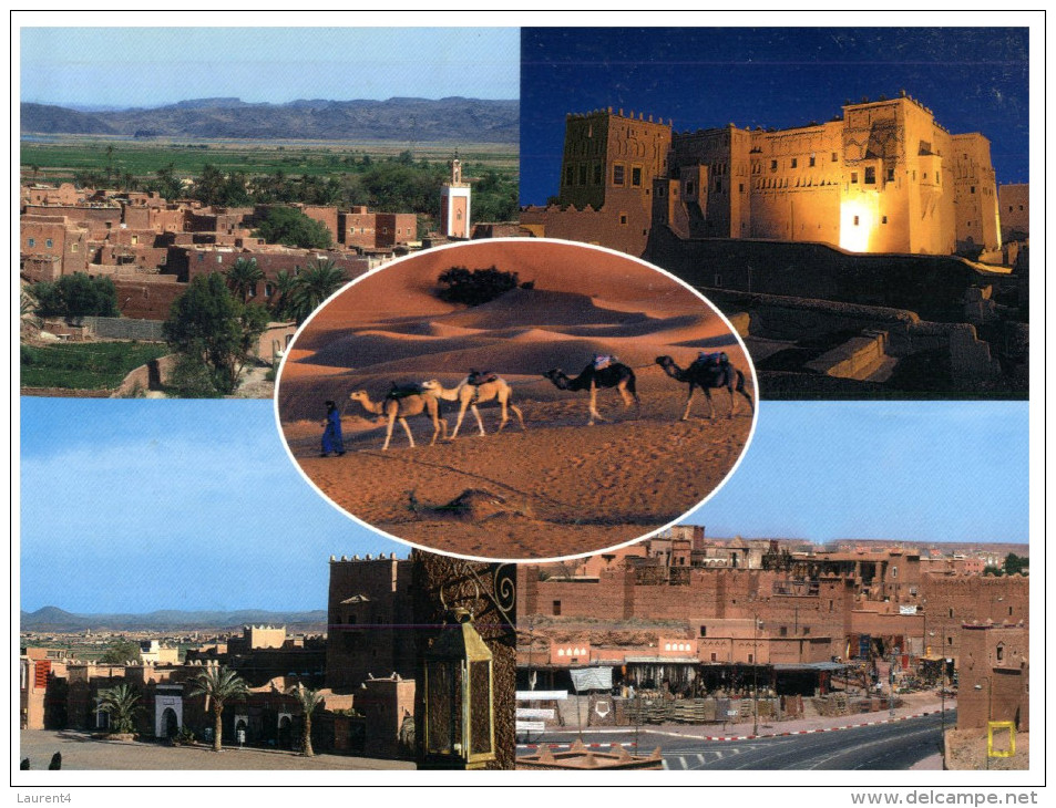 400) Morocco - Ouarzazate With Mosque - Castle - Camel Etc (+ 2 Lion Stamps At Back Of Postcard) - Islam