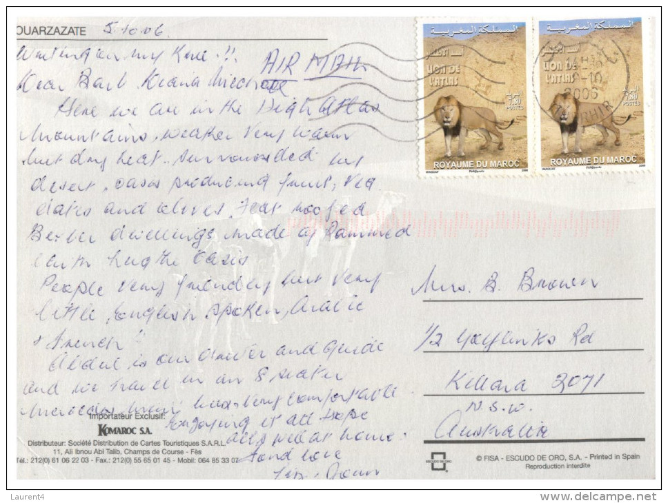 400) Morocco - Ouarzazate With Mosque - Castle - Camel Etc (+ 2 Lion Stamps At Back Of Postcard) - Islam