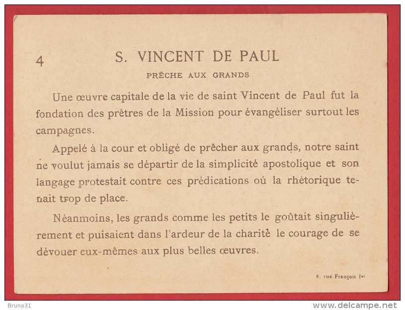 Chromo Bon Point  Saint Vincent De Paul - Prêche Aux Grands , Format : 9 * 11,8 Cm , Recto Verso . - Devotion Images