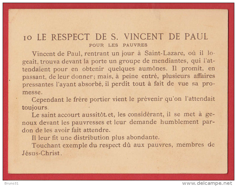 Chromo Bon Point  Saint Vincent De Paul - Respect Pour Les Pauvres , Format : 9 * 11,8 Cm , Recto Verso . - Devotion Images