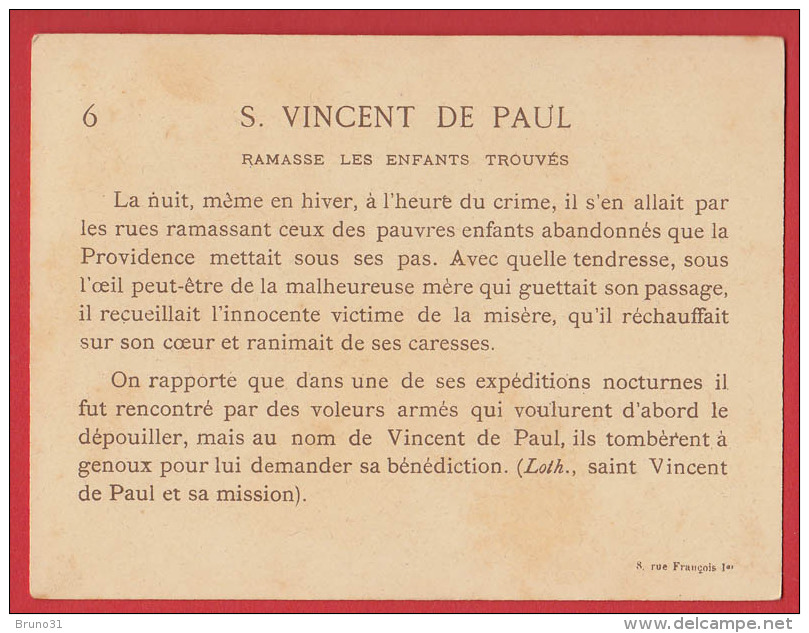 Chromo Bon Point  Saint Vincent De Paul - Ramasse Les Enfants Trouvés , Format : 9 * 11,8 Cm , Recto Verso . - Images Religieuses