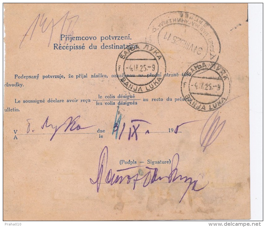 J3652 - Czechoslovakia (1925) Postal Parcel Dispatch Note: Brno 8 / Parkan 2 / Budapest / Zagreb / Banja Luka - Ongebruikt