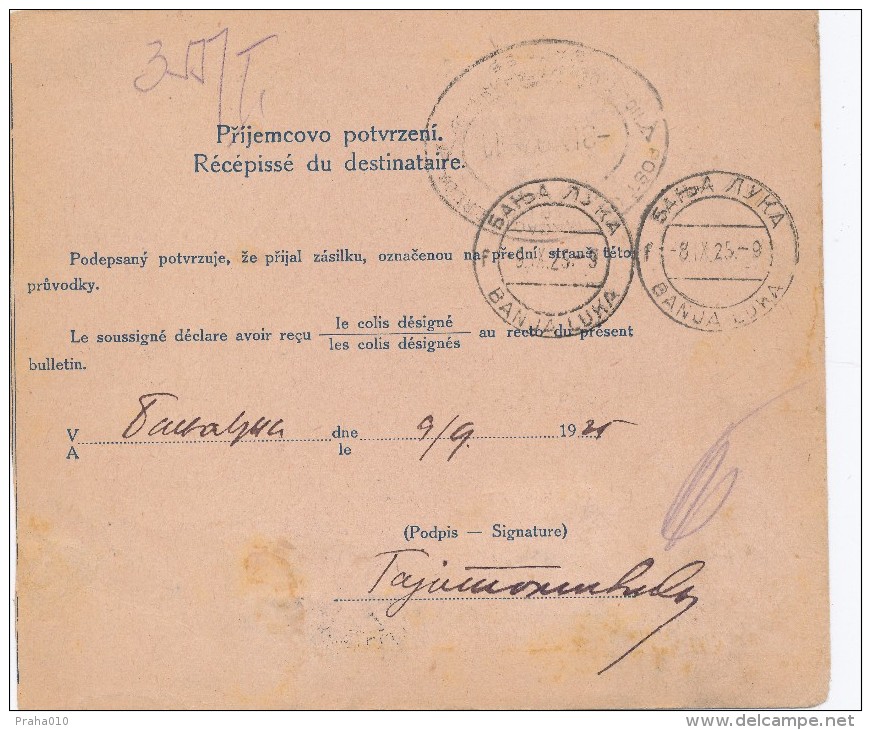 J3662 - Czechoslovakia (1925) Postal Parcel Dispatch Note: Cerveny Kostelec / Breclav / Wien 28 / Maribor 2 / Banja Luka - Nuovi