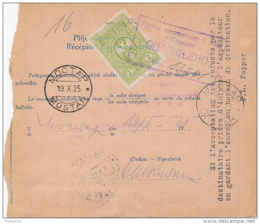 J3664 - Czechoslovakia (1925) Postal Parcel Dispatch Note: Chrudim 1 / Znojmo 2 - Znaim 2 / Wien 28 / Maribor 2 / Mostar - Ongebruikt