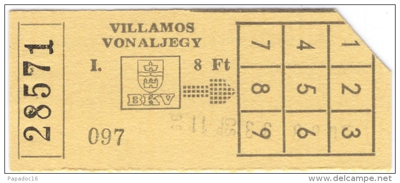 Ticket De Tramway - Villamos Vonalliegy BKV [Budapest] - 08- 1990 (I) - Europe