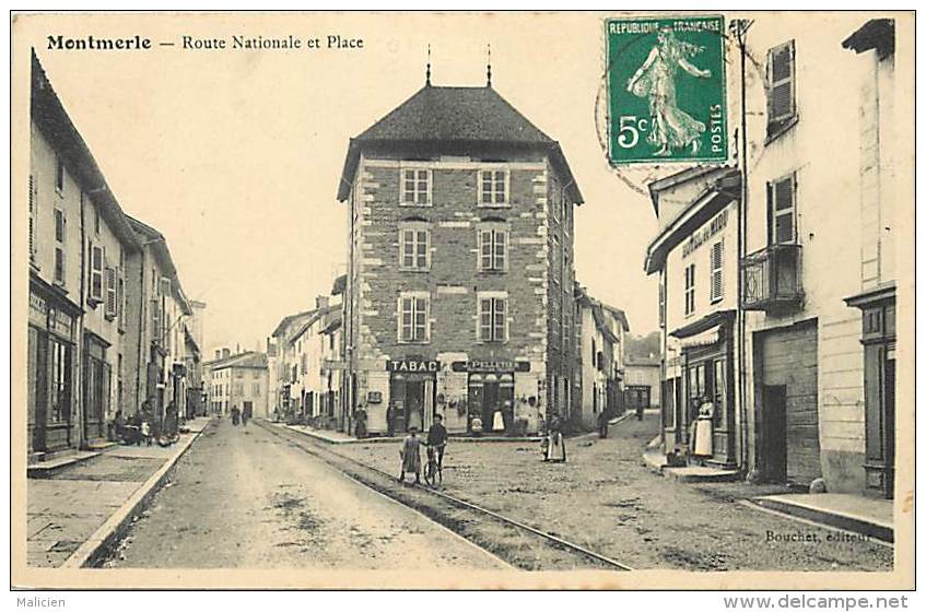 - Ref -H499 - Ain - Montmerle - Route Nationale Et Place - Tabac - Pelletier Bourrellier Sellier -  Carte Bon Etat - - Non Classés