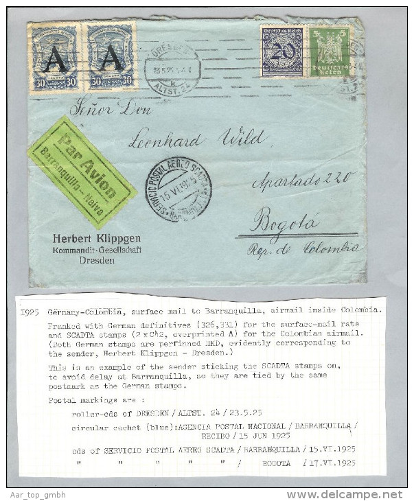 DR 1925-05-23 Scadta-Flugbrief Dresden>Bogota - Lettres & Documents