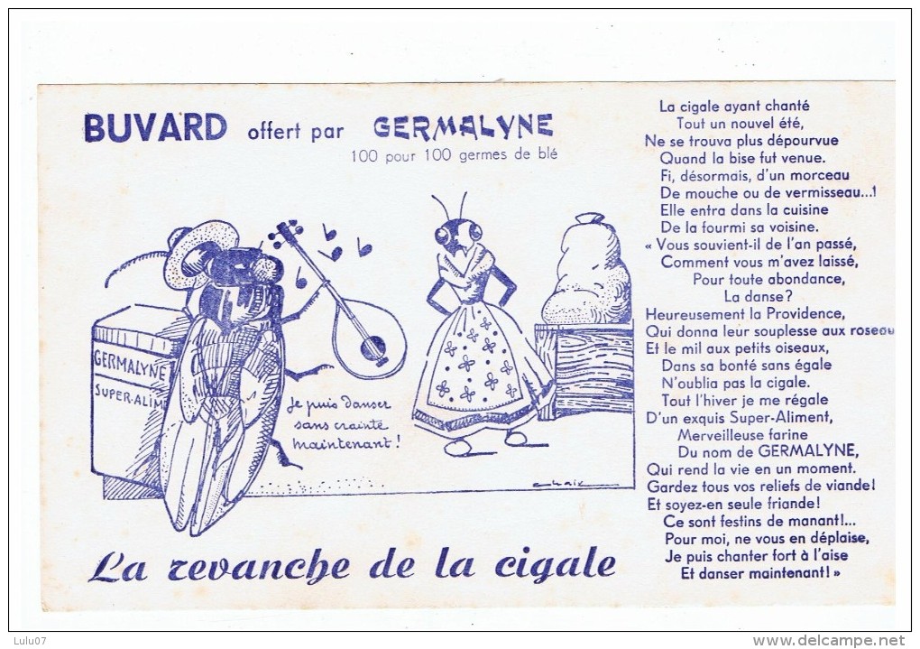 Buvard  Publicitaire 12.5 Cm  X  21.5 Cm  Germalyne     La Cigale Et  La  Fourmie - Farm