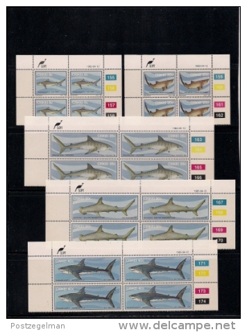 CISKEI, 1983, MNH Control Block Stamps, Sharks, M 38-42 - Ciskei