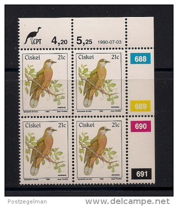 CISKEI, 1990, MNH Control Block Stamps, Definitive 21 Cent Bird,  M 174 - Ciskei