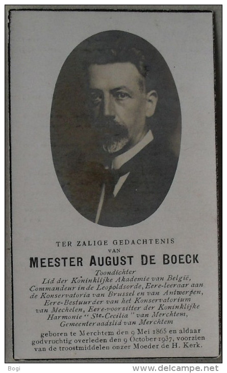 Bidprentje Doodsprentje Meester August De Boeck Merchtem 1865 - 1937 Toondichter - Santini