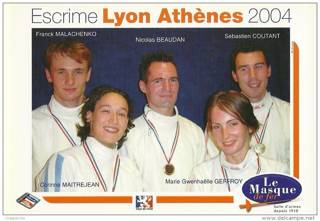 ESCRIME SPORT  LYON ATHENES 2004  LE MASQUE DE FER EDIT CARTE A PUB - Escrime